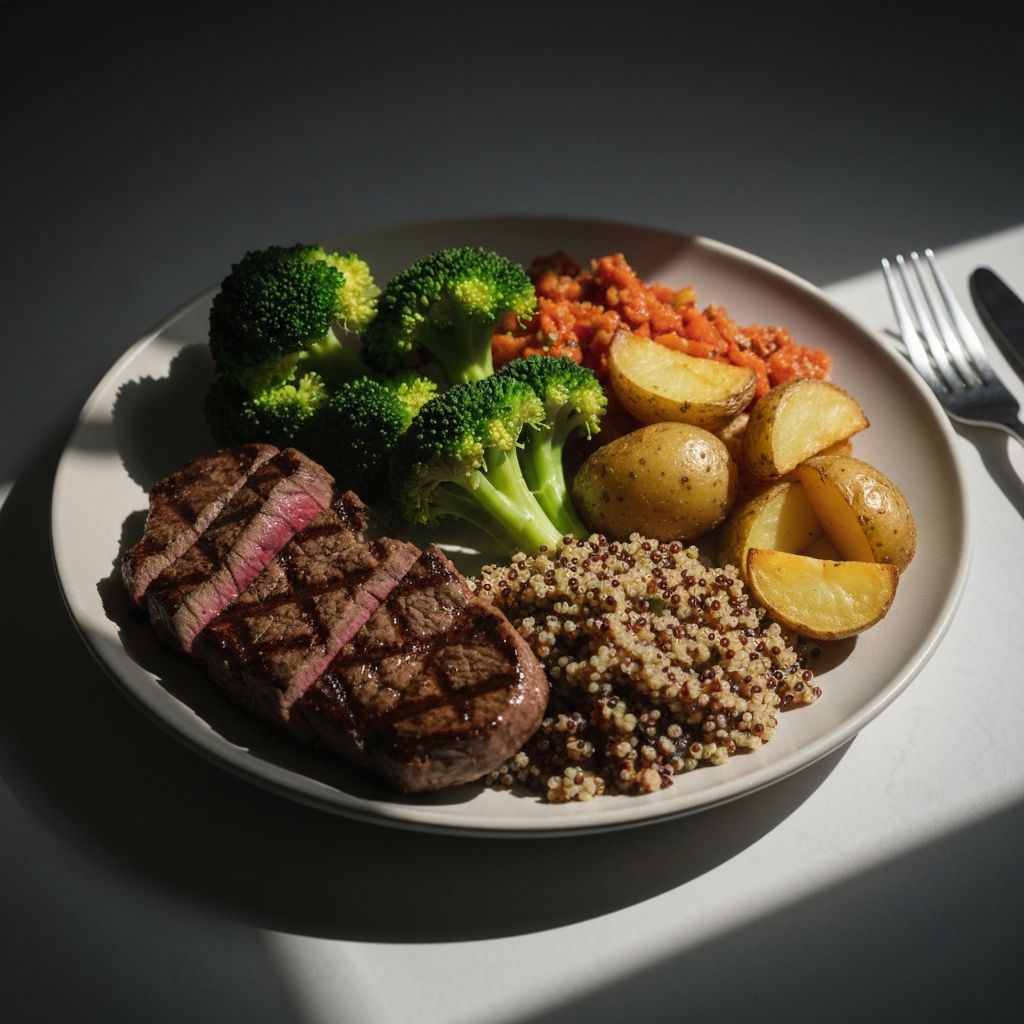 Assiette équilibrée avec protéines et légumes